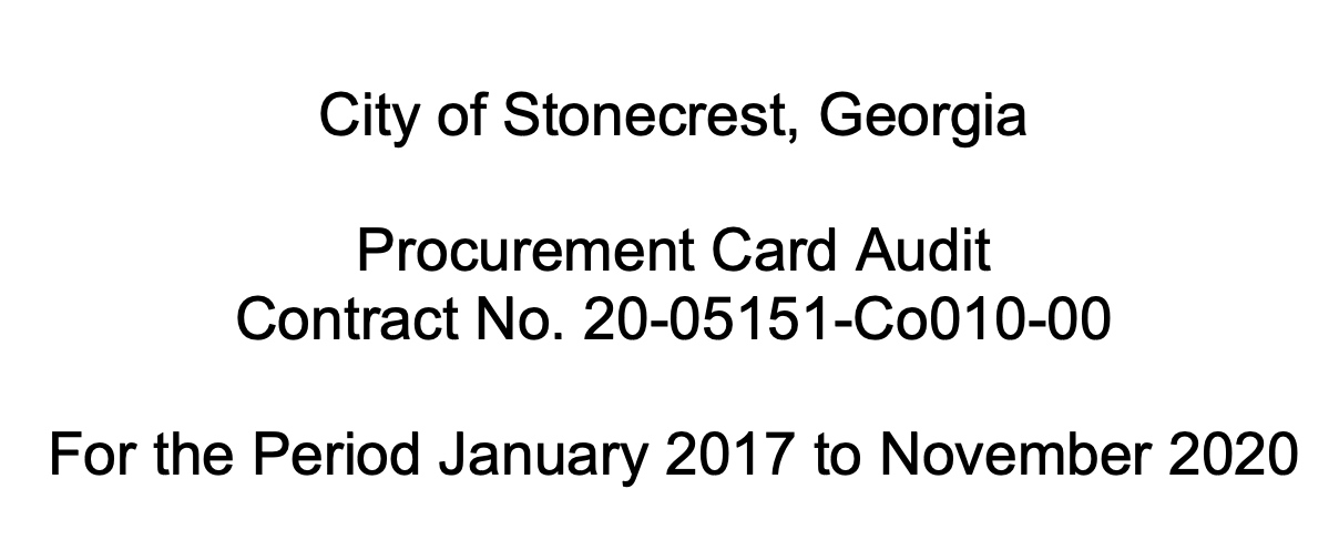City of Stonecrest Procurement Card Audit